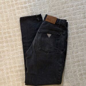 Vintage GUESS Black Distressed Jeans with Back Pocket Triangle Logo